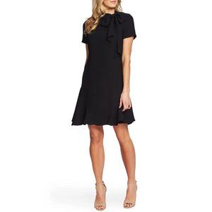 NEW CECE Womens CeCe Bow Neck Short Sleeve Dress in Rich Black Size 2 MSRP $129